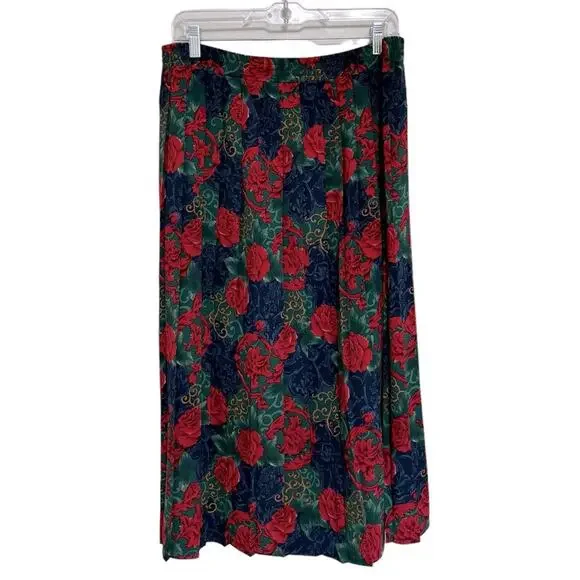 Vintage 90s Floral Pleated Midi Skirt - Size 14 - Picture 2 of 5